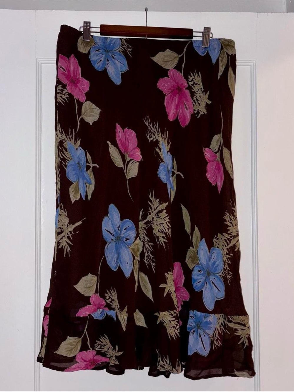 VTG 90s Y2K Fairycore Bohemian Midi Skirt Size 18W Brown Blue Mauve Tones